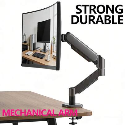 GAWFOLK Adjustable Single Monitor Stand For 13 To 32 Inch Screens, Gas Spring Monitor Arm With Swivel, Tilt, 360° Rotation, Height Adjustable, Desk Mount With C-Clamp And Grommet Base, Desk Accessories Monitor Mount Each Arm Holds 4.4 To 19.8lbs Screen, Black,