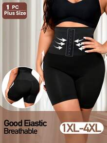 1pc Plus Size Women High Waist Seamless Front Button Design Shaping Shorts, Lifting Buttocks And Slimming Thighs Tight Yoga Shorts - Black - View 4