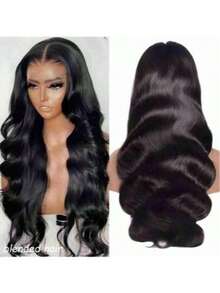 34英寸自然黑180%密度无结假发，无需胶水，真人发混纺预拉伸预剪裁13x4高清蕾丝闭合假发，真人发混纺水波纹蕾丝前假发，女士可佩戴假发，10-36英寸 - 自然色&黑色系 - 查看 1