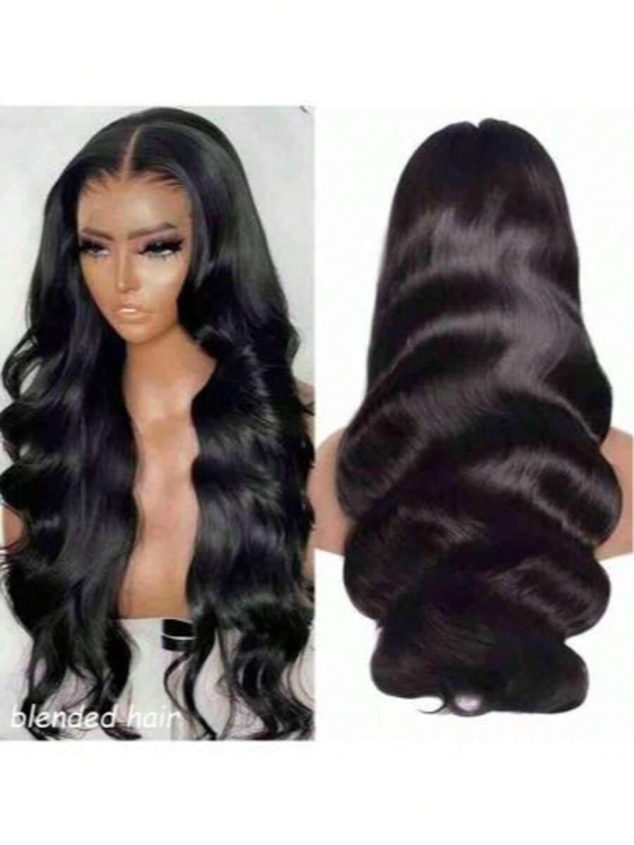 34英寸自然黑180%密度无结假发，无需胶水，真人发混纺预拉伸预剪裁13x4高清蕾丝闭合假发，真人发混纺水波纹蕾丝前假发，女士可佩戴假发，10-36英寸 - 自然色&黑色系 - 查看 1