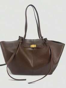 Fashionable Large Capacity Trapezoid Design Luxury PU Leather Women's Shoulder Bag, Designer Chic Lock Closure Handbag, High-Quality Underarm Bag - Multicolor - View 5