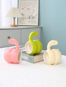 1pc Ceramic Latte Coffee Cup, High-Quality Cute Couple Water Mug, Rabbit Ear Design, Milk Malt Breakfast Cup, Creative 320ml Office Mug, Rustic Ceramic Cup - Multicolor - View 5