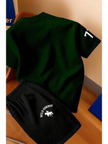 Men's T-Shirt And Shorts Set - New Summer Collection - Modern - Premium Cotton - Hijau Tentara - View 2