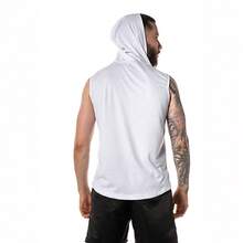 Alpha Men's Tank Top With Hood For Gym, Workout, Weightlifting - White - View 2