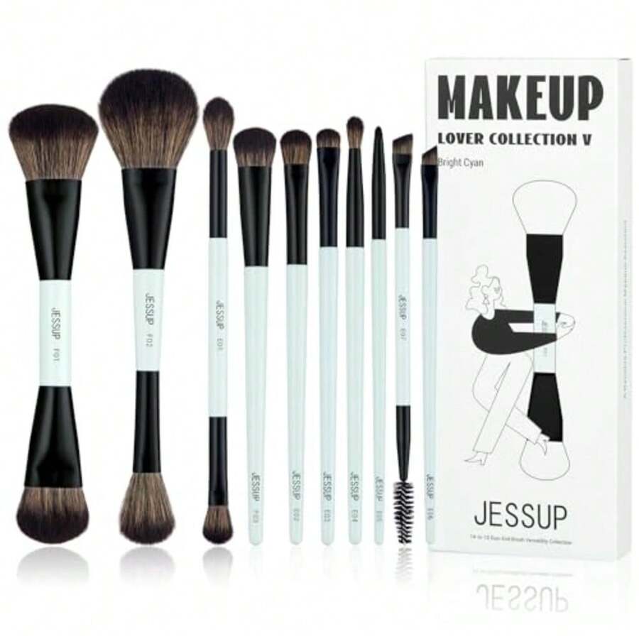 CYPNJessup Juego de Brochas de Maquillaje 10pcs Brochas Maquillaje de Doble Punta para BaseContorno Rubor Mezcla Sombra de Ojos Delineador de Ojos Pincele Corrector de Cejas Cian Brillante T500Fashion - 224173193 - Ver 1