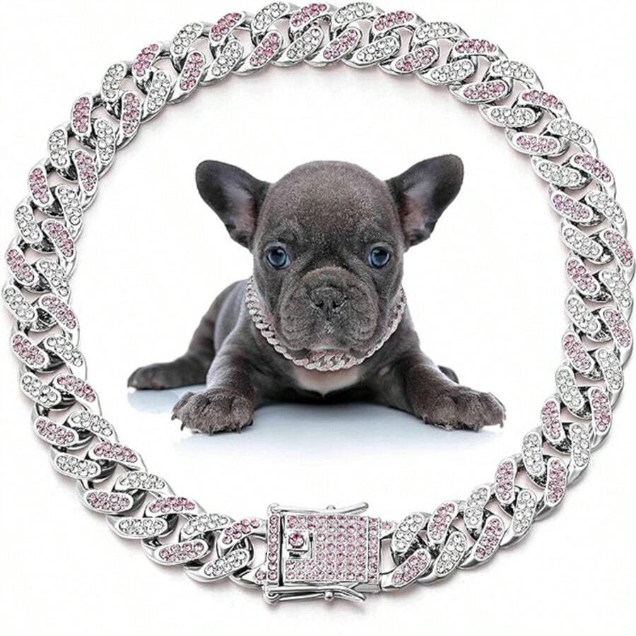 1pc Bling Rhinestone Studded Hiphop Dog Necklace, Durable Pet Collar Suitable For Small/Medium/Large Cats & Dogs, Daily Or Holiday Gift - Multicolor - View 1