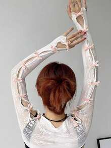 1 chiếc khăn choàng tay ren hồng hình bướm, thích hợp cho tiệc tùng và đám cưới. - Hồng - Xem 4