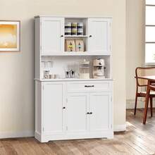 Mueble de cocina con almacenamiento, despensa con puertas y estantes, mueble para cafetera con almacenamiento, despensa estilo rústico para comedor y sala de manualidades - Blanco - Ver 4