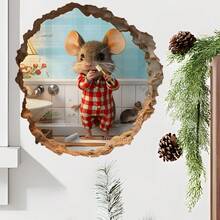 1片可爱小老鼠刷牙墙贴，3D立体墙面装饰，自粘式，浴室装饰，高品质吸睛设计 - 彩色 - 查看 4