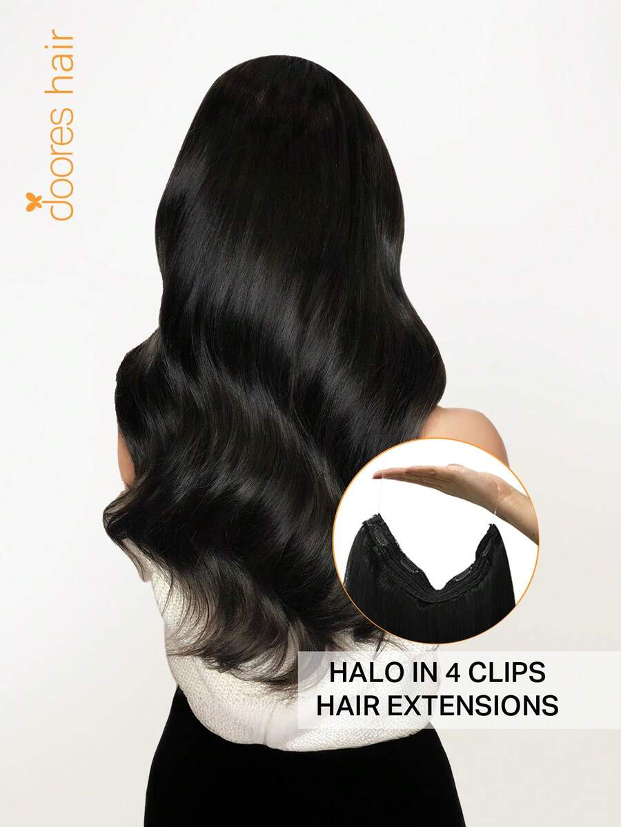 DOORES Hair Halo Hair Extensions Real Human Hair, 12-22 Inch 70-120g Invisible Wire Hair Extensions 100% Human Hair Natural Black Hair Halo Extensions For Women With Adjustable Clips And Secret Wire – Daily Use, Easy To Wear & Invisible For Winter, Christmas, Cosplay, Campus And Date Night - S1B - View 1