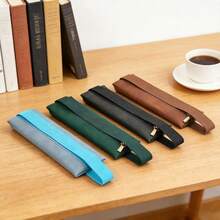 1pc Adjustable Elastic Band Pen Holder Pouch, PU Pen Case Pencil Bag With Zipper, Water-Resistant Notebook Pencil Box, Suitable For Notebooks, Planners, Binders And Books, Available In Dark Grey/Brown/Blue/Green,Stationery,Back To School - Multicolor - View 6