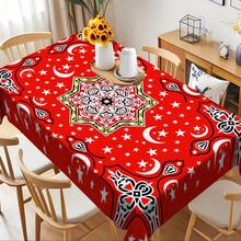 1pc Ramadan Crescent Moon Geometric Tablecloth, Red Festive Eid Al-Fitr Decoration For Restaurant, Home Eid Gift, Polyester Material, Suitable For Family Gathering, Party, Picnic, Indoor & Outdoor Wedding - Multicolor - View 13