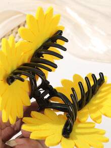 1pc Fashionable Bohemian Sunflower Flower Hair Claw Clip, Suitable For Vacation, Outing, And Everyday Wear - Yellow - View 3