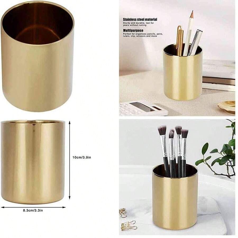 TOPINCN Titular de la Pluma de Acero Inoxidable Floreros Pluma Maquillaje Pincel Contenedor Lpiz Taza Organizador de Escritorio(Oro) - como se muestra en la figura - Ver 1