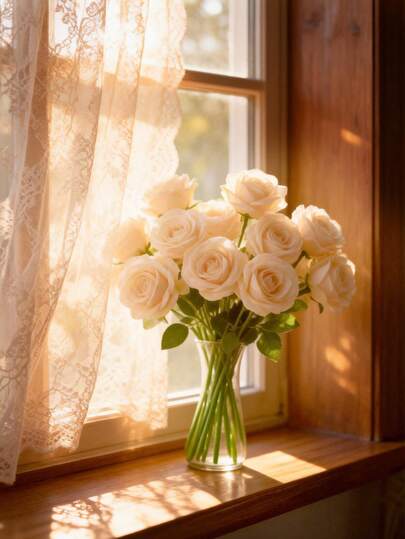 6pcs Artificial Rose Bouquet, Fake Rose Flowers, Valentine's Day Simulation Rose, Champagne Valentine's Day Wedding Decor, Long Stem Artificial Rose Bouquet, Suitable For Home Wedding Party Decoration, Artificial Plants, Winter Decor, Room Decor, Desk Decor, Garden Decor, Indoor Decoration, Birthday Gift, Indoor And Outdoor Decor, Vase Flower Arrangement, New Year Decor, 2025 New Year, Christmas Decoration