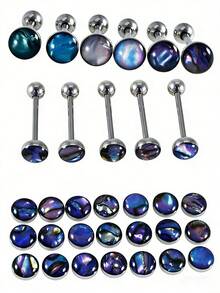 1PC Stainless Steel Shell Tongue Barbell Ring For Women Silvery Mix Color Shell Tongue Ring Piercing Jewelry - Steel - View 13