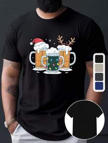 2026 Camisetas con estampado de jarras de cerveza de tres festivales de Navidad, camisetas para hombres, camisetas casuales de verano de manga corta - Negro - Ver 11