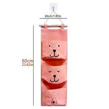 1个壁挂式收纳袋，适用于婴儿房，3个口袋悬挂式玩具收纳袋，节省空间，适用于游戏室、卧室、婴儿房、床头柜、衣柜 - 可爱动物纹立方体设计 - 彩色 - 查看 3