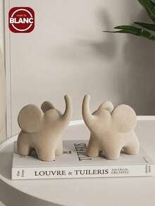 1pc Modern Minimalist Beige Elephant Ornament - Resin/Flocking, Perfect For Home & Office Desk Decor | Ideal Gift For Holidays Like Halloween, Christmas, Easter, Thanksgiving - Multicolor - View 1