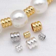 30颗18K镀金黄铜金属柱形隔珠，带凹槽管状散珠，适用于DIY珠宝挂绳制作 - 彩色 - 查看 8