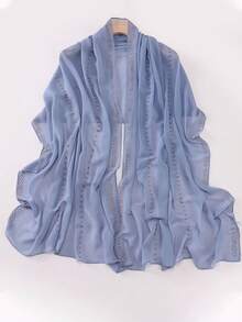 1件穆斯林女士头巾，水钻雪纺头巾围巾，串珠围巾披肩，沙滩罩衫，薄纱头巾，长围巾，防晒披肩，头巾，日常、旅行、办公、婚礼礼物 - 圍巾 - 查看 17