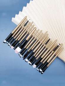 20-Piece Eye And Face Makeup Brush Set, Including Foundation, Eyeshadow, And Blush Brushes – A Complete Makeup Tool Set. - Vàng - Xem 3