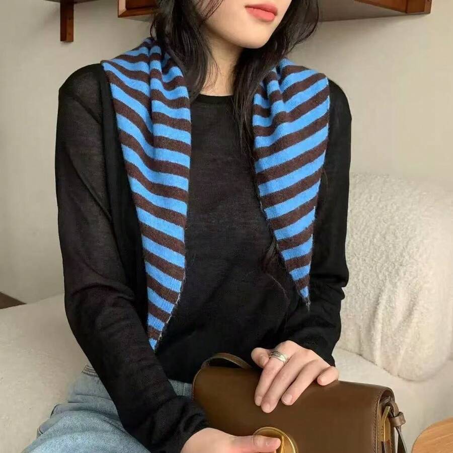 1pc Classic Striped Scarf, Fashionable Knitted Neck Warmer, Can Be Used As Headband Or Shawl, Fast Delivery For Valentine's Day - Multicolor - View 1
