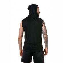 Alpha Men's Tank Top With Hood For Gym, Workout, Weightlifting - Black - View 2