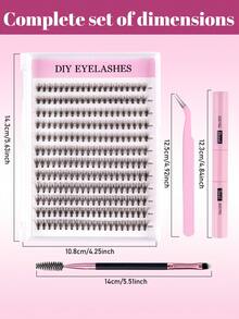 240/168pcs D-Curl Natural Eyelash Extension Kit, 168pcs Cluster Eyelash Set, 9-12mm Lengthening Curly Eyelashes Extension Kit With Eyelash Glue And Applicator, DIY Use At Home - Black - View 10