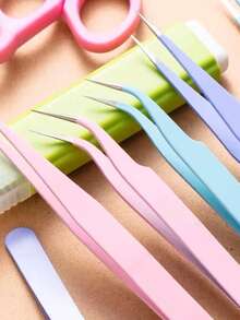 Angled Eyelash Extension Tweezers, Professional Lash Lift Tool With Curved Tip For Precision Application, Colorful Beauty Tweezers For DIY & Mascara, Ideal For Craft & Journaling - 淺粉色 - 查看 3