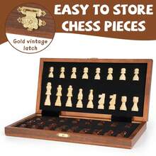 Juego de ajedrez magnético para viaje, tablero de ajedrez de madera magnético de 12 pulgadas con 2 reinas extra, tablero de ajedrez plegable para almacenamiento y juegos para adultos, juego de ajedrez vintage - Juegos de mesa familiares, Juegos educativos - Multicolor - Ver 5