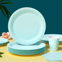Sky Blue Disposable Plates, Napkins, Cups - 25 Guest Party Supplies Set, Disposable Paper Plates Suitable For Birthday, Wedding, Theme Party, Family Picnic - Multicolor - View 3