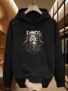 Dance Or Die Graphic Street Kapuzenpullover, weiches Tragegefühl, bequeme Passform, lässig, Grafikdesign. - Schwarz - Übersicht 2
