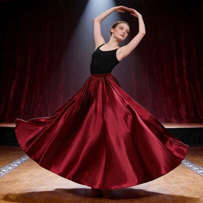 Vestito da ballo lungo alla moda, realizzato in fibra di poliestere, gonna da ballo in raso da donna, adatto per la danza del ventre, la danza, il flamenco e il rock