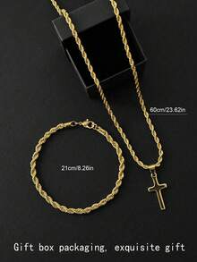 Bộ 2 món bằng thép không gỉ kiểu dáng tối giản gồm vòng tay dây xoắn và dây chuyền mặt dây chuyền hình thánh giá dây xoắn, bộ quà tặng thanh lịch dành cho bạn bè và gia đình, phù hợp cho các bữa tiệc và đeo hàng ngày. - Vòng cổ mặt dây chuyền hình chữ thập xoắn - Xem 13