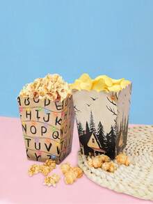 10pcs/30pcs/50pcs Spooky Rustic Alphabet Paper Popcorn Boxes Disposable Retro Popcorn Bowls Square Buckets Containers Tub Paper Cups Holders Party Decorations Retro Scary House Run Themed Plates For Boys Girls Holiday Stranger Birthday Party Supplies - Multicolor - View 4