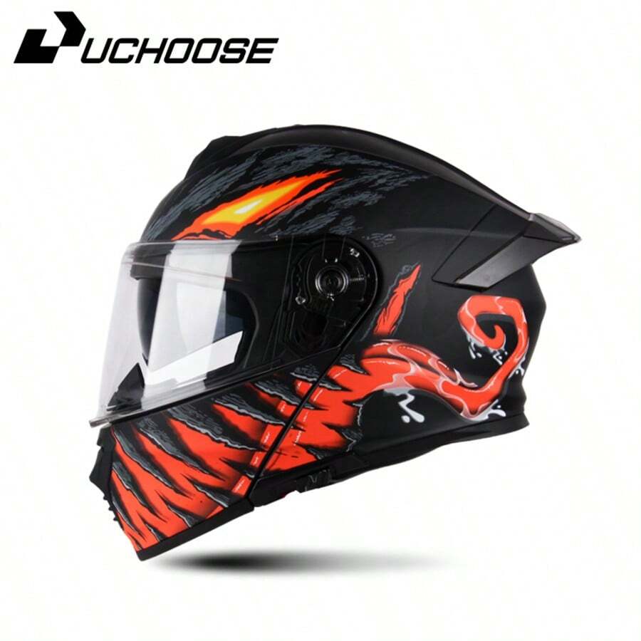 DOT Uchoose Approved Full Face Helmets Crash Motorbike Protective Gear Men Women Flip Up Helmet Motorcycle Visor Double Sun - Black - View 1