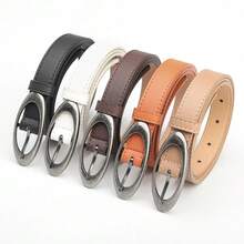 New Oval Ancient Silver Alloy Buckle Belt For Women's Fashionable Personality Casual Versatile Jeans Decorative Belt - 咖啡 - 查看 2