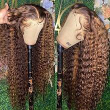 4/27 Highlight Front Lace Glueless Curly Human Hair Mixed Brazilian Hair Wig, 13x4 Deep Wave Short Bob Synthetic Wig, Deep Wave Curly Hair Wig For Women - 180% Natural Summer Density, Wet Wave - Perfect For Cosplay, Party, Music Festival, Valentine's Day - S4/27 - View 5