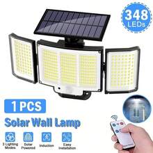 348 LED Solar Wall Light, High Brightness Motion Sensor Flood Light, 3 Adjustable & Detachable Lamp Heads, Solar Powered With Remote Control, 3 Lighting Modes, IP65 Waterproof For Outdoor Wall And Street Lighting - White Light - View 4