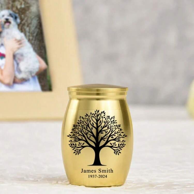 1 PC Custom-Carved Mini Urn, Cremation Memorial Urn, Can Store Cremated Ashes, Dog Paw Print Urn, Funeral Urn, Cremation Souvenir, Small Mini Tree Of Life Urn, Stainless Steel Waterproof Material, Pet Urn Engraved With Pet's Name And Date, Pet Memorial Gift, Pet Memorial Artwork - Multicolor - View 4
