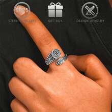 1pc 925 Sterling Silver Vintage Unique Heart Floral Design Witch Knot Ring, Suitable For Daily Casual Wear, Vacation, Holidays, Birthdays, Easter Gifts For Women - Antique Silver - View 2