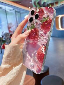 1个时尚甜美草莓2D图案全包防滑软TPU手机壳，兼容苹果17、16、15、14、13、12、11 Pro/Pro Max/Plus及其他Galaxy机型，适合作为生日、新年、情人节、开斋节、复活节、愚人节礼物送给朋友、家人、同事、爱人。 - 無色 - 查看 4