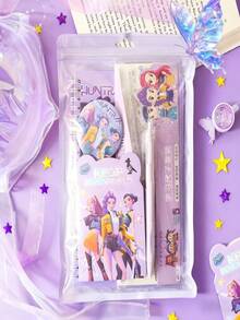 1 Set KPOP Witch Hunting Girl Group Stationery Gift Set: Spiral Notebook, Ruler Notebook, Badge, Ballpoint Pen, Suitable For Birthday, Party Gifts, School, Office Supplies, Back To School