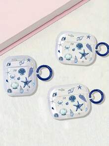 1pc Ocean Inspired Seashell Design Earphone Case, Compatible With Apple S1/S2/S3/S4 Pro2 Wireless Bluetooth Earphones, Anti-Drop Anti-Lost, With Round Ring Strap - Multicolor - View 1