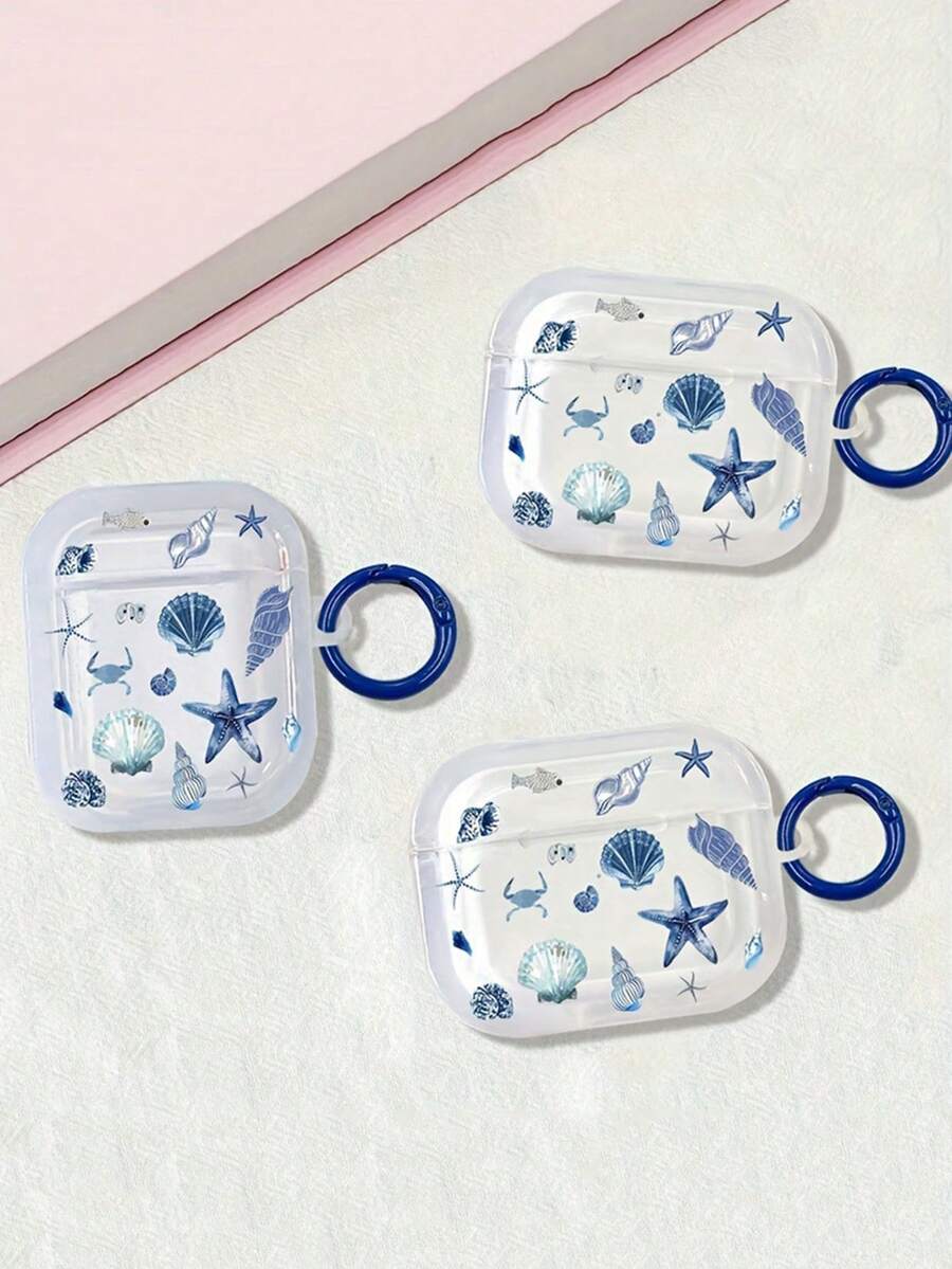 1pc Ocean Inspired Seashell Design Earphone Case, Compatible With Apple S1/S2/S3/S4 Pro2 Wireless Bluetooth Earphones, Anti-Drop Anti-Lost, With Round Ring Strap - Multicolor - View 1