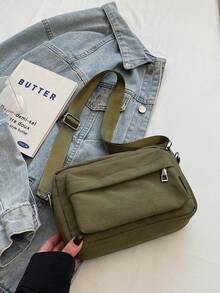 Minimalist Square Bag, Solid Black, Adjustable Strap - Green - View 4