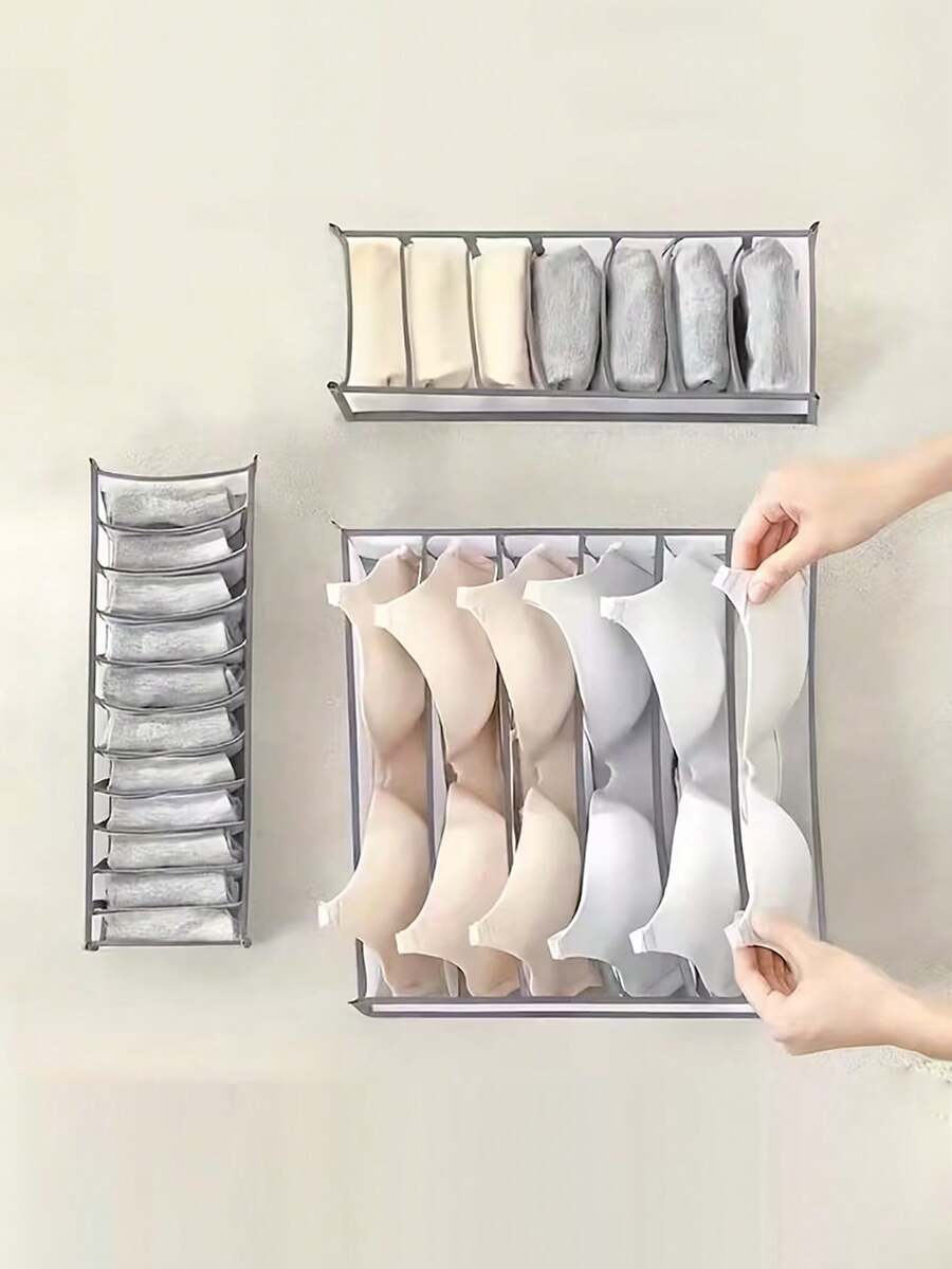 1/3pcs Foldable Compartment Storage Box, Bra, Underwear, Socks Organizer, Random Color (White, Gray, Beige, Black, Etc.) - Multicolor - View 1