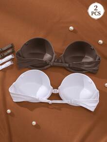 2pcs/Set Multi-Color Front Closure Supportive Women's Bras With Underwire Lining, Casual & Comfortable - Multicolor - View 3