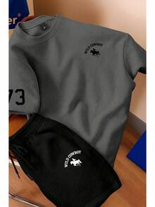 Conjunto Camiseta Bermuda Masculina Nova Coleção Casual  Algodão Nobre Ideal Para o Dia a Dia - Cinza - Visão 1